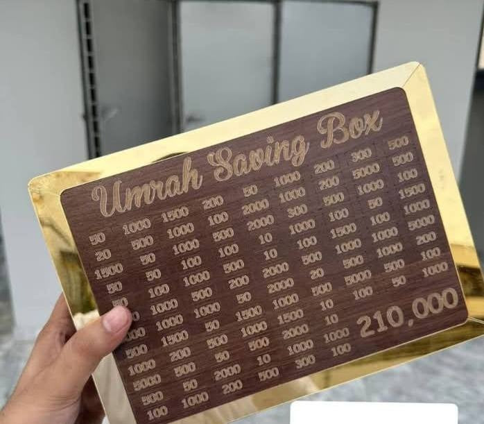 Umrah Saving Box - Box For Umrah Saving | Umrah Saving Box - Best Quality Umrah Saving Box - Umrah Saving Box Dark Brown, Wooden Money Box for Umrah - 210,000